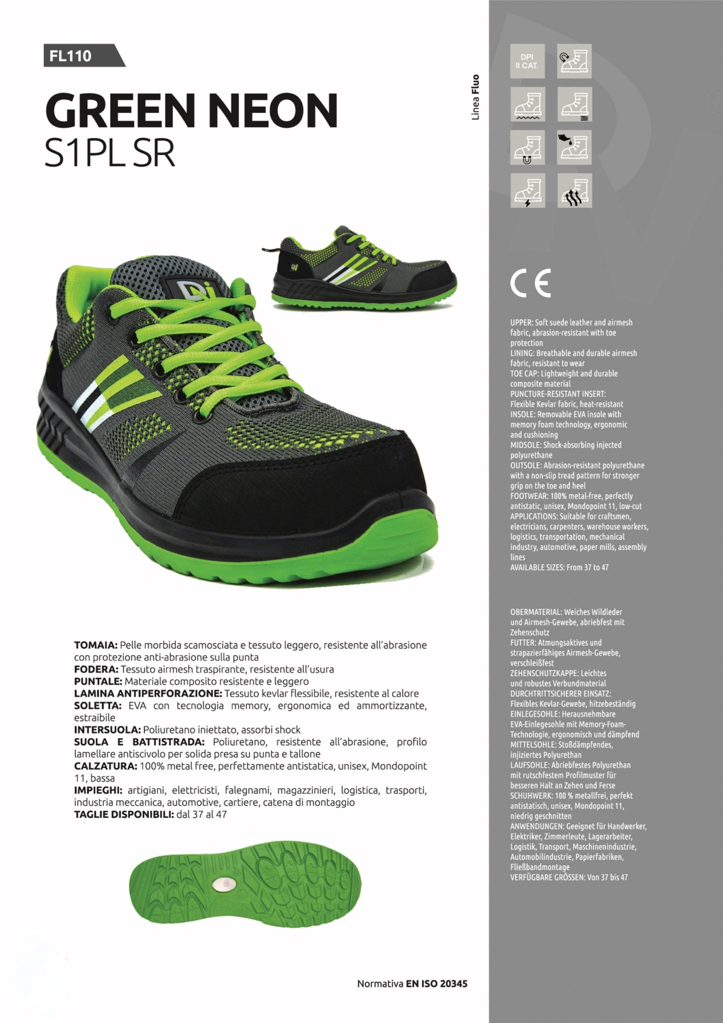 Scarpa antinfortunistica GREEN S1 PLSR per meccanico auto e magazzino DANICO