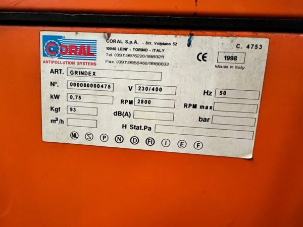 Filtro aspiratore per polveri di molatura a secco CORAL Grindex usato