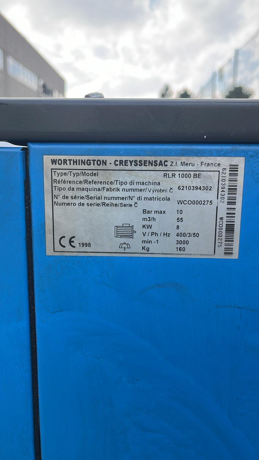Worthington ROLLAIR 1000 – Compressore a vite 7,5 kW (10 HP) – 10 bar – 1000 l/min – USATO REVISIONATO (0 ore) + GARANZIA 6 MESI il Metalmeccanico Di M