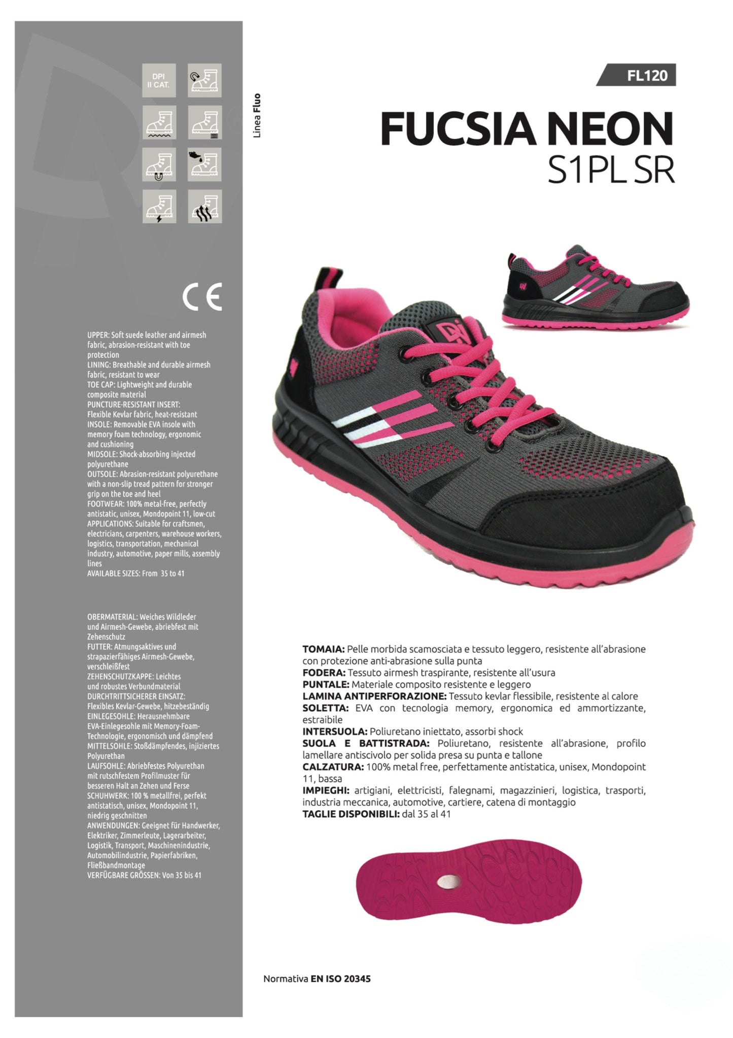 Scarpa antinfortunistica da donna FUCSIA S1 PLSR per meccanica, magazzino, assemblaggio DANICO