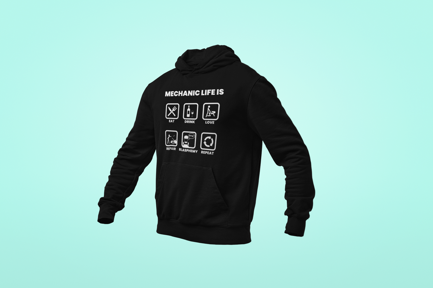 Felpa “Vita da Meccanico” – Hoodie nera (S–XXL) il Metalmeccanico Di M