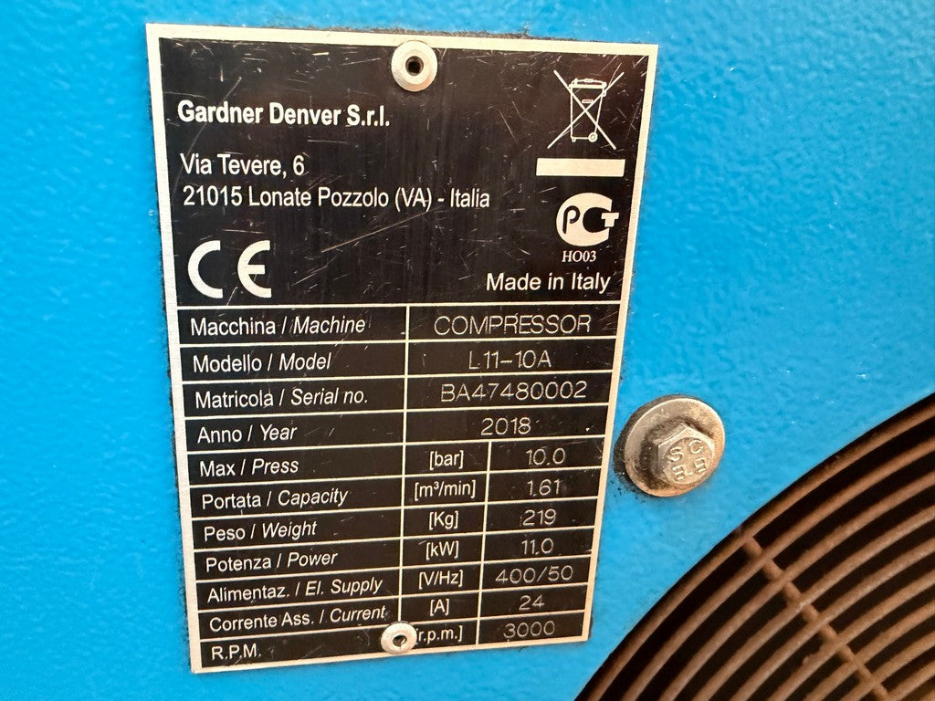 Compressore rotativo silenziato GARDENER DENVER L11 10A usato il Metalmeccanico Di M