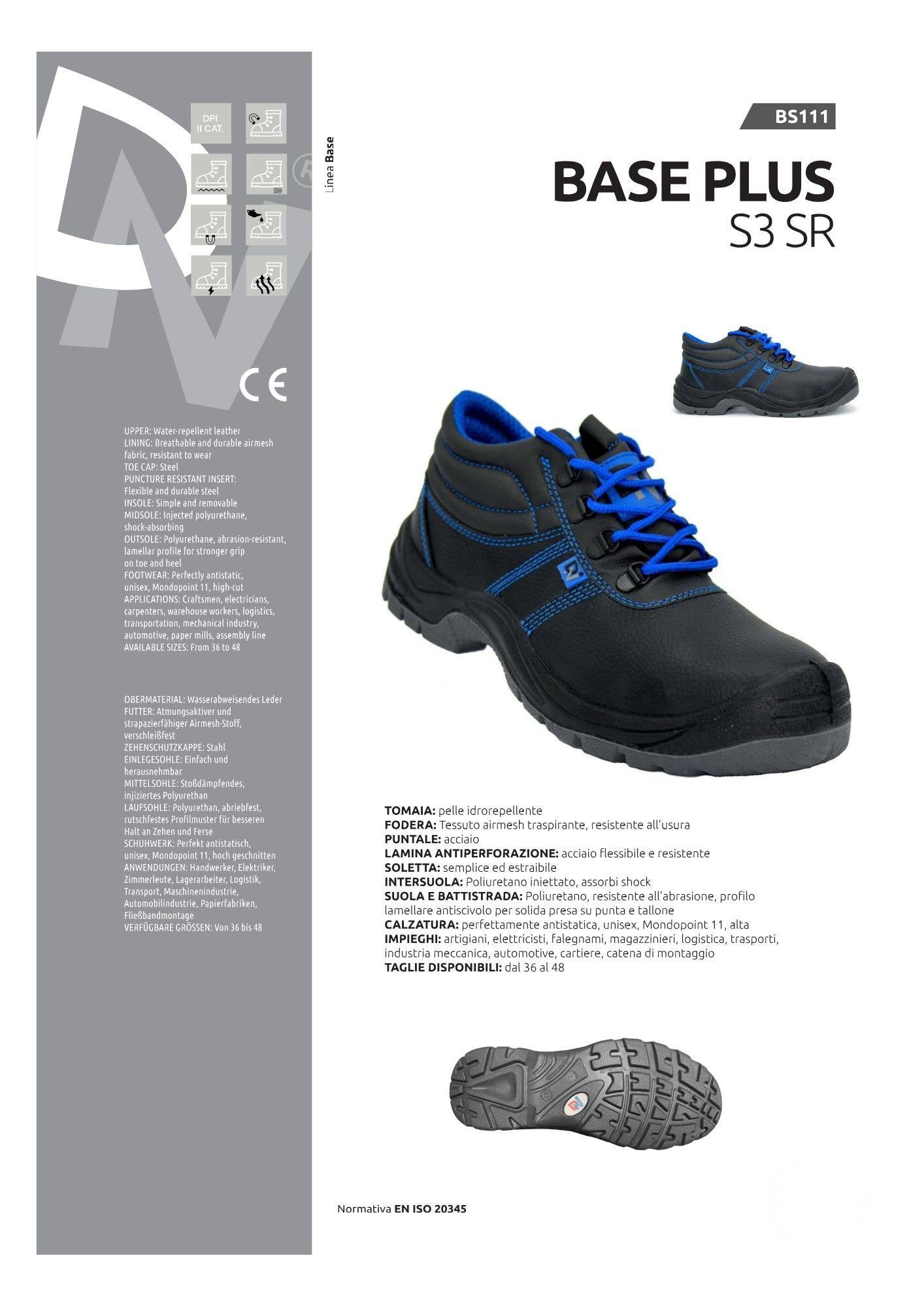 Scarpa antinfortunistica BASE PLUS S3 SR per officina meccanica