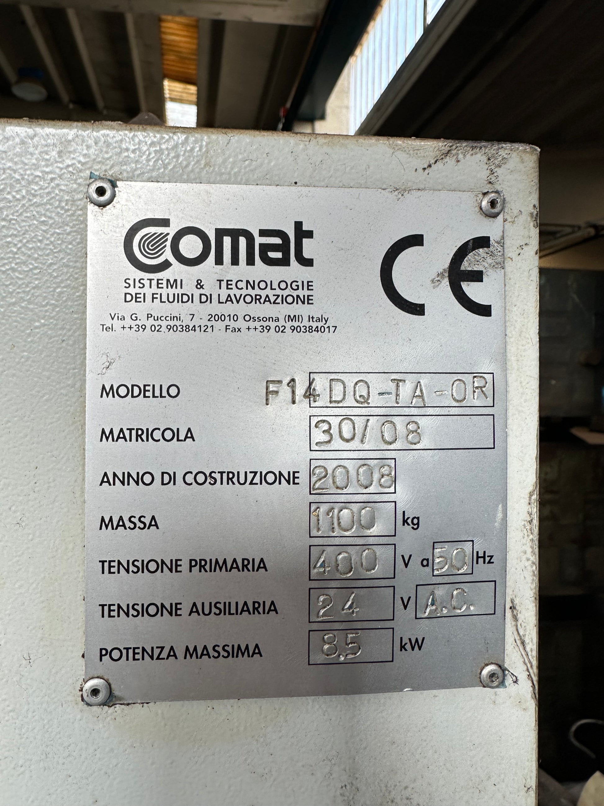 Impianto filtrazione olio COMAT F14DQ-TA-OR usato – Anno 2008 – CE il Metalmeccanico Di M