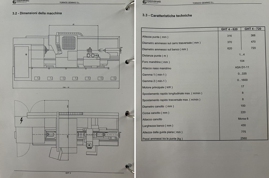 Tornio cnc autoapprendimento GEMINIS GHT4 720X3000 usato REVISIONATO il Metalmeccanico Di M
