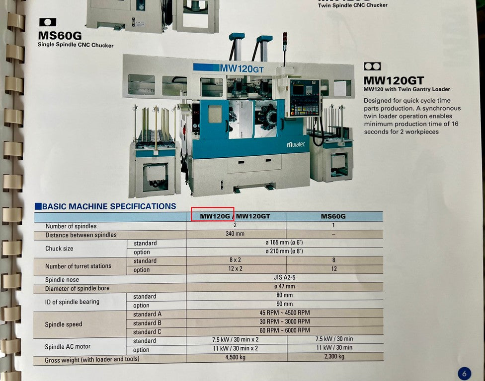 Tornio cnc bimandino frontale MURATEC MW 120G usato