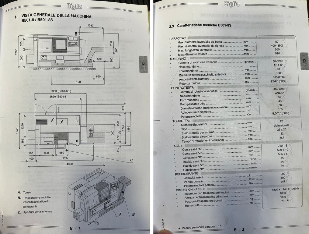 Tornio cnc motorizzato contromandrino BIGLIA B 501 YS usato