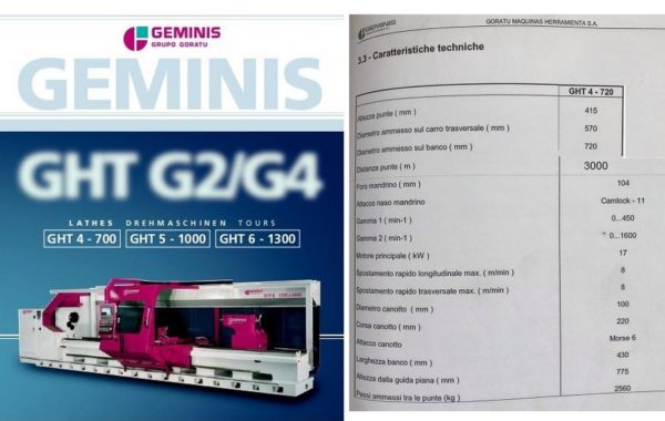 Tornio cnc autoapprendimento GEMINIS GHT4 720X3000 usato REVISIONATO il Metalmeccanico Di M