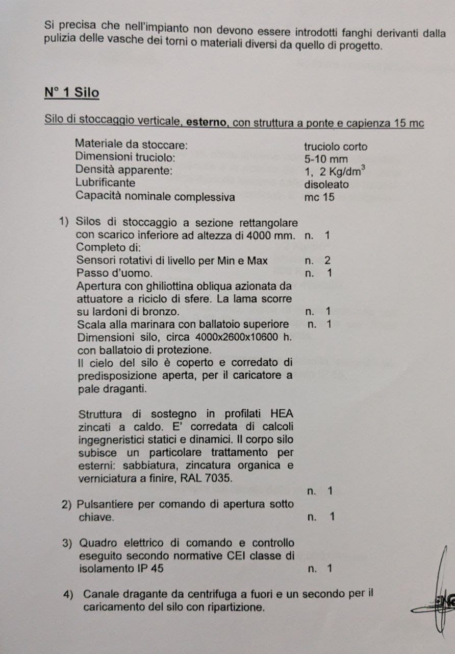 Impianto Gestione Truciolo con Silos 15 m³ e Centrifuga 500 kg/h – Recupero Olio il Metalmeccanico Di M